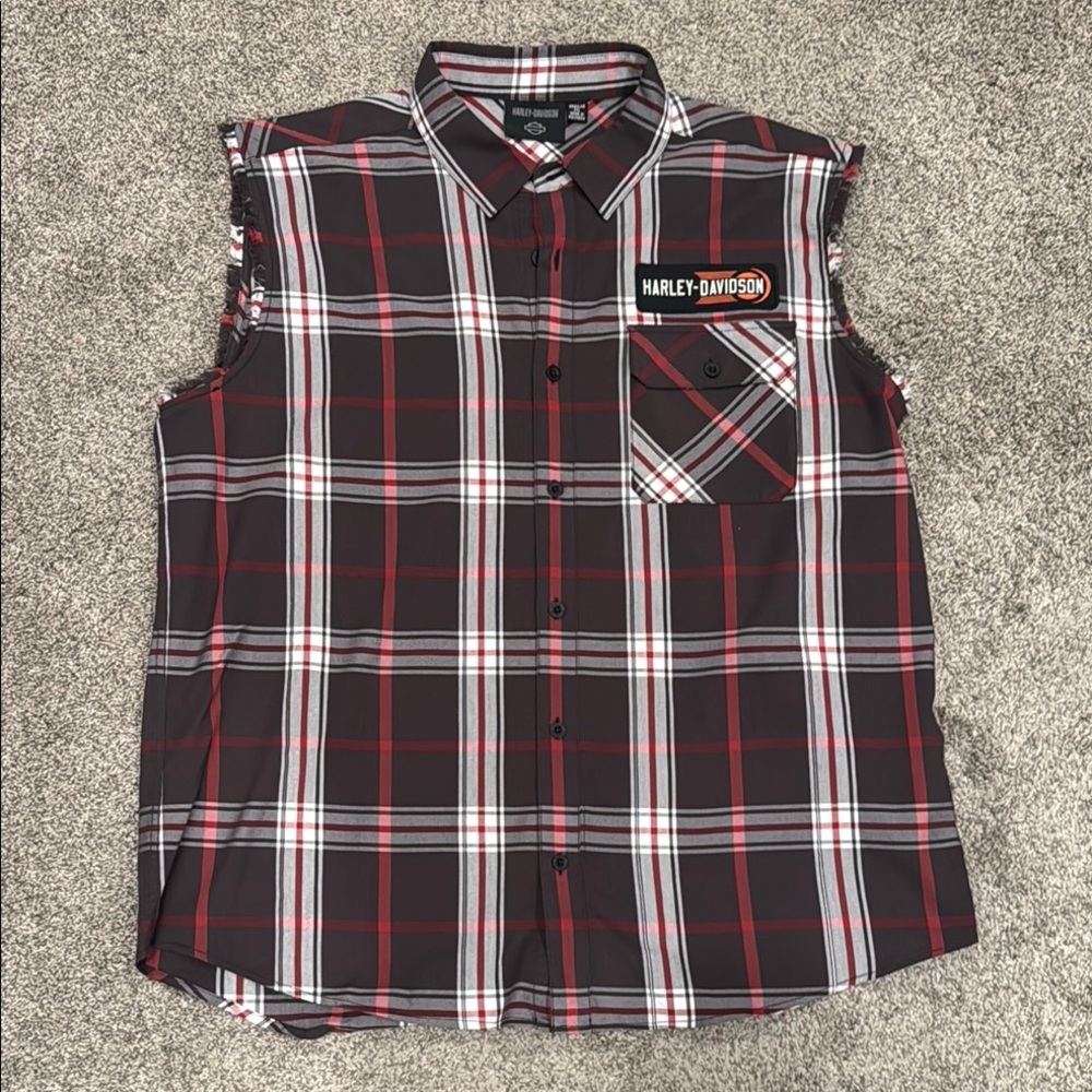 Harley Davidson Men’s Plaid Cut-off Shirt